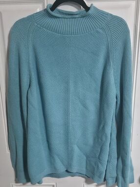 LL Bean Light Blue Ribbed Mock-Neck Women's Sweater Size 3X 100% Cotton